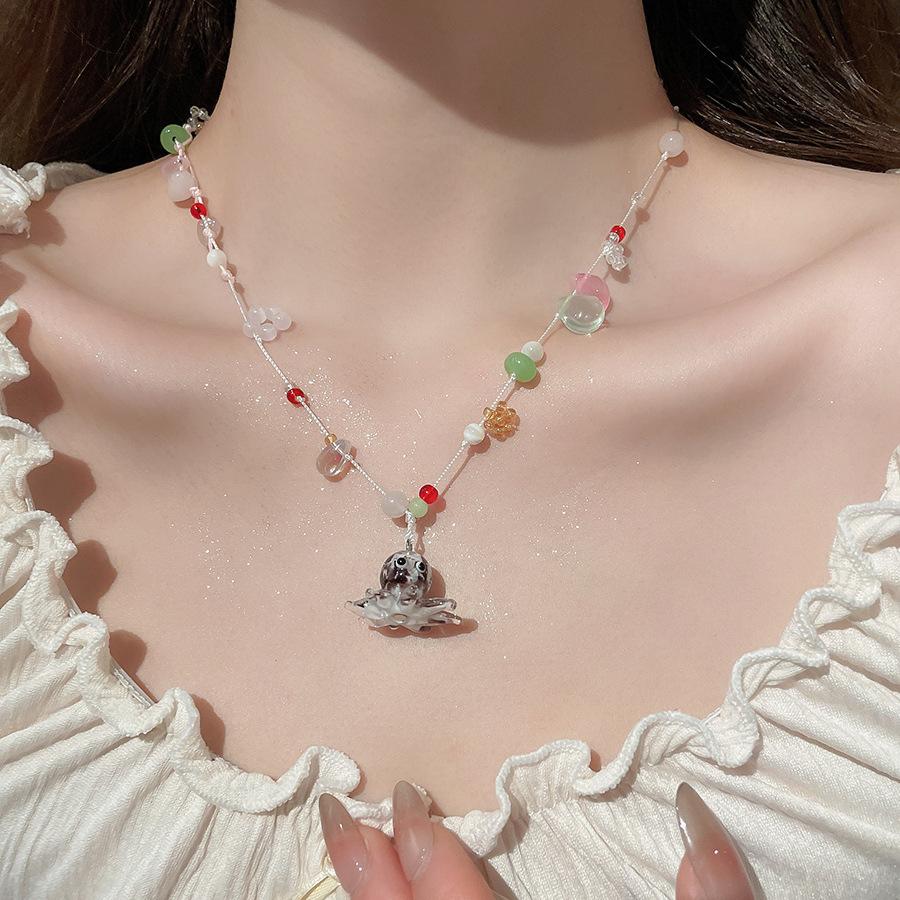 Summer Color Stars Beaded Pendant Necklace Female Sweet Small Fresh Clavicle Chain Vacation Style Niche Versatile Necklace