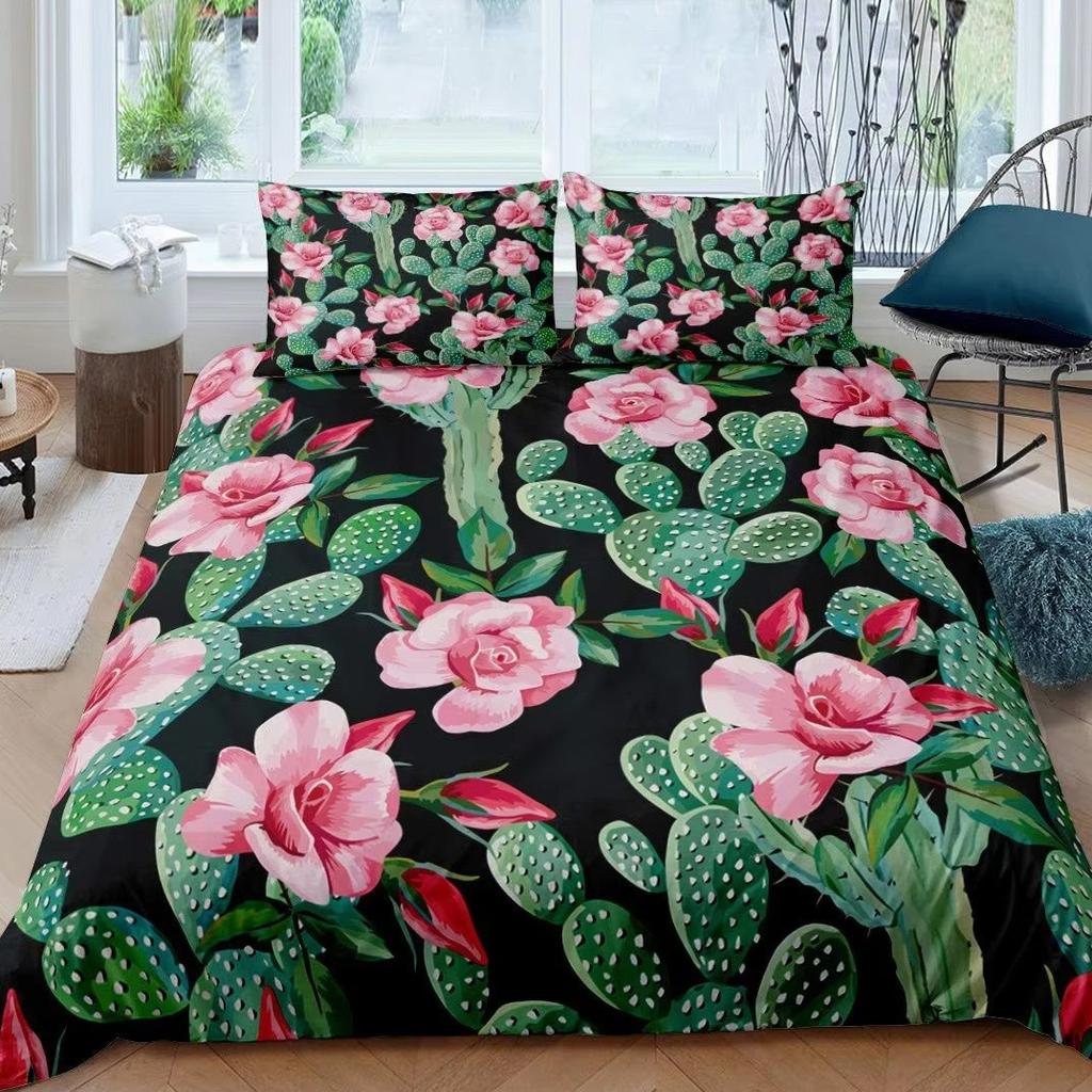 Green Cactus Down Comforter Set Bedding Set 3-piece Duvet Cover Set