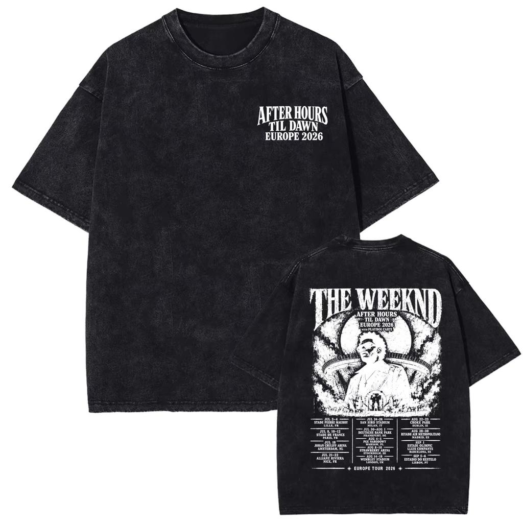 2026 Summer Hot Sale Vintage Washed The Weeknd XO After Hours Til Dawn Cover T Shirts Men Women Vintage Streetwear Oversized Tshirt