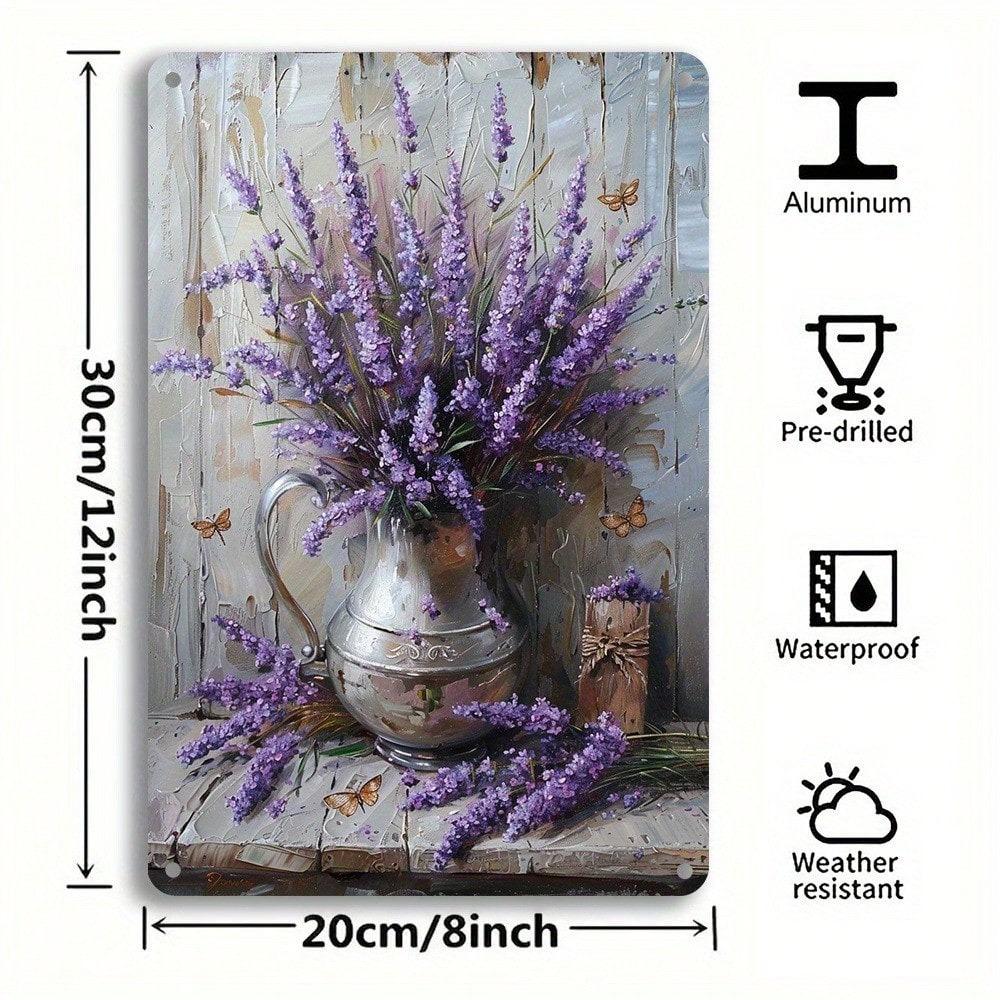 Vintage Lavendel Libelle Metallschild Rustikales Haus Garten Wandkunst 8x12 Zoll