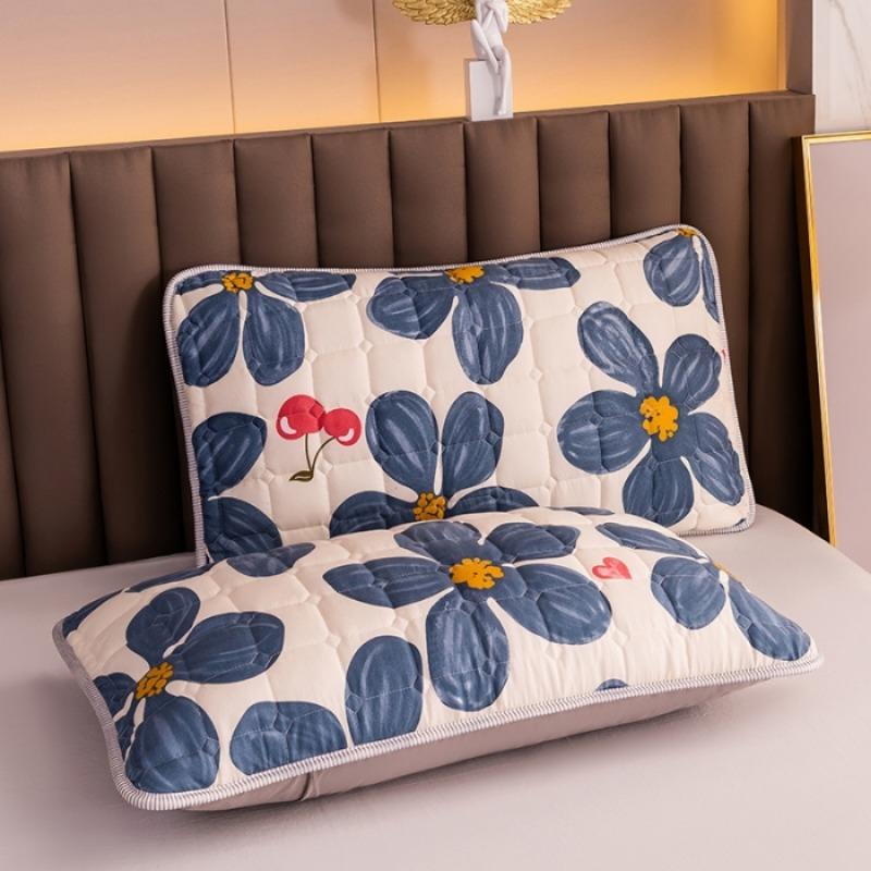 2PCS Small Square Quilted Solid Color Padded Waterproof Pillowcase Anti-head Oil Extended Pillowcase Household 48x74cm