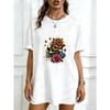 Black Oversized T Shirt With Colorful Skull And Flowers Print For Casual Wear
