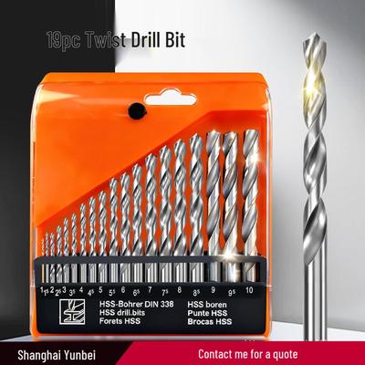 19-Piece Multifunctional Natural Color Metal Twist Drill Bit Set with Hand Drill and Straight Shank
