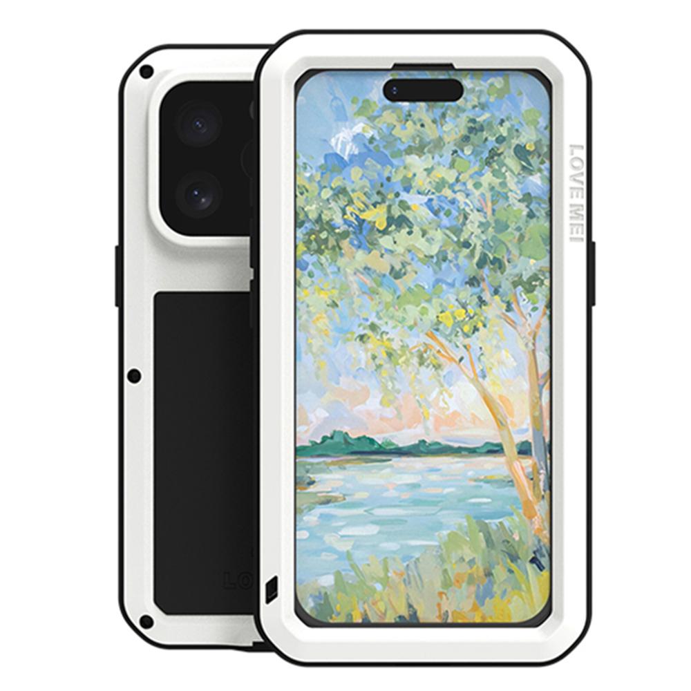 LOVE MEI For iPhone 16 Pro Max Case Tempered Glass Screen Protector Metal+Silicone Phone Cover