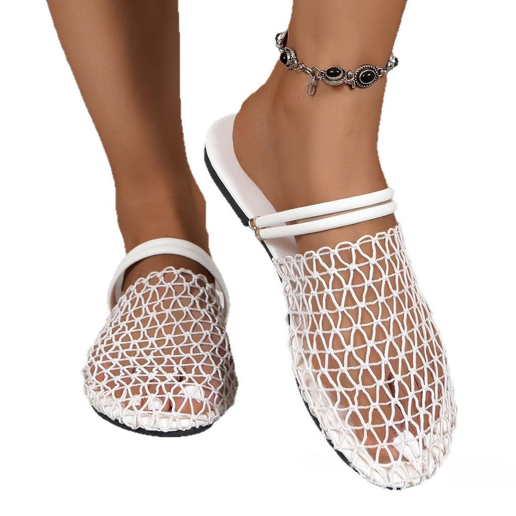Flat-bottomed Net-faced Front-opening Women's Shoes, Casual, Breathable, Cool Slippers
