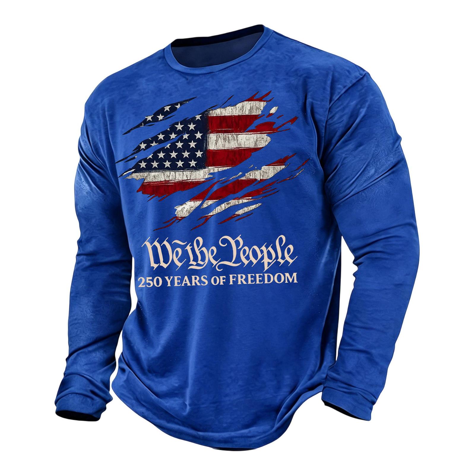

Men s Casual Long Sleeve Shirt Patriotic Graphic Print Independence Day 250 Years Commemorative Lettering Cotton Blend Crew Neck XXXL