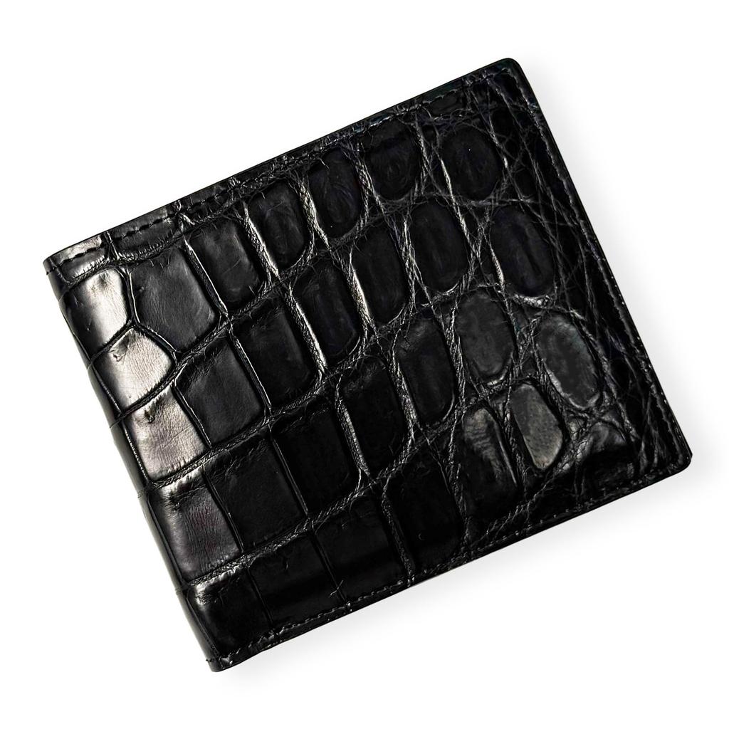 CLW Crocodile Leather Works Crocodile Leather Bifold Wallet (with Coin Purse) Matte Black, Made in Japan, Men's, Cashless, Brand Name, Gift