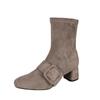 Women's Ladies High Heel Flock Mixed Color  Short Boots Footwear Shoes Leather Boots Women with Heel Fvg56