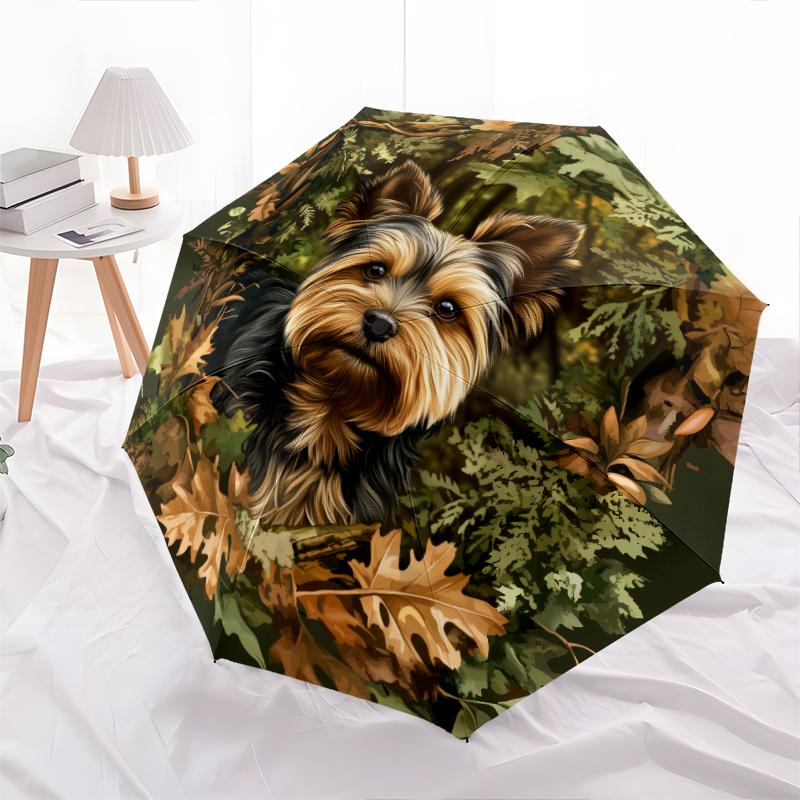 Retro Yorkshire Terrier Pattern, Automatic Folding Umbrella, Portable and Foldable Design, 8 Ribs, a Christmas or Birthday Gift.