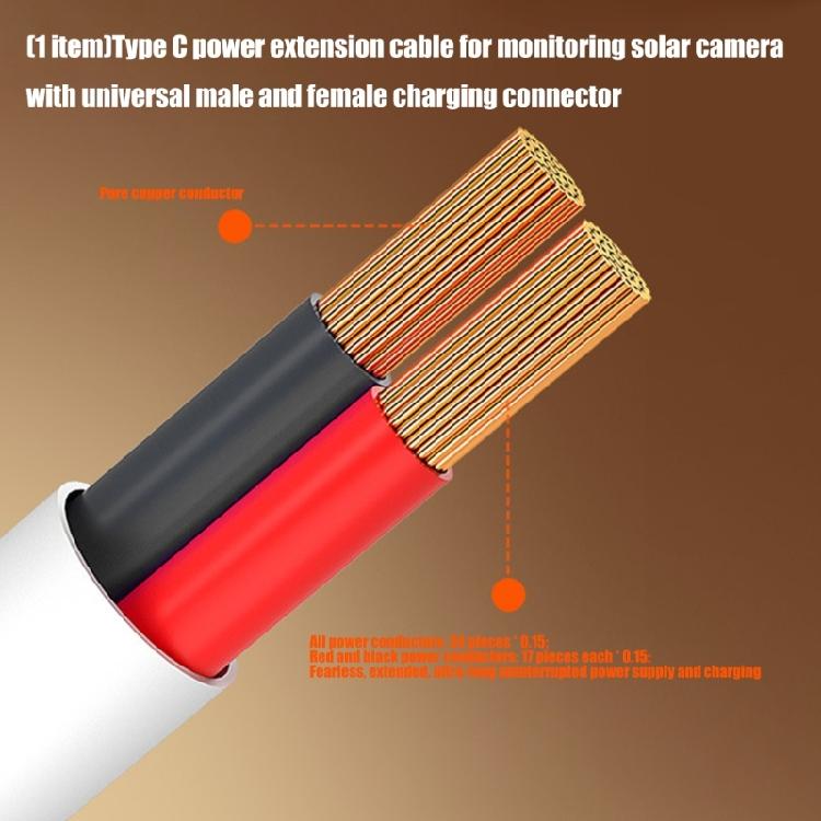 Type C Male to Female Charging Cable Power Extension Wire Ideal for Solar Powered Cameras and Camping Gear Connection