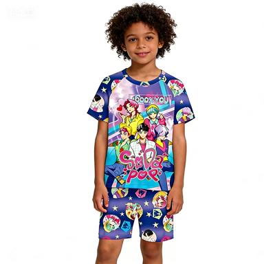 New T-shirt Set for Girls' Summer Clothing with Printed Design, Cartoon Fashion, Comfortable Children's Set