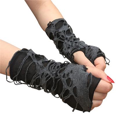 Vrouwen Halloween Punk Gat Lange Handschoenen Gothic Zwarte Vingerloze Handschoenen Arm Warmer Bedelaar Cosplay