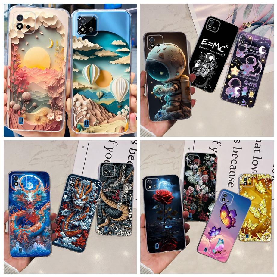 For Realme C11 2021 Clear Soft TPU Silicone Phone Back Cover For Realme RMX3231 C 11 RealmeC11 Funda Cool Dragon Cat Capa Bumper