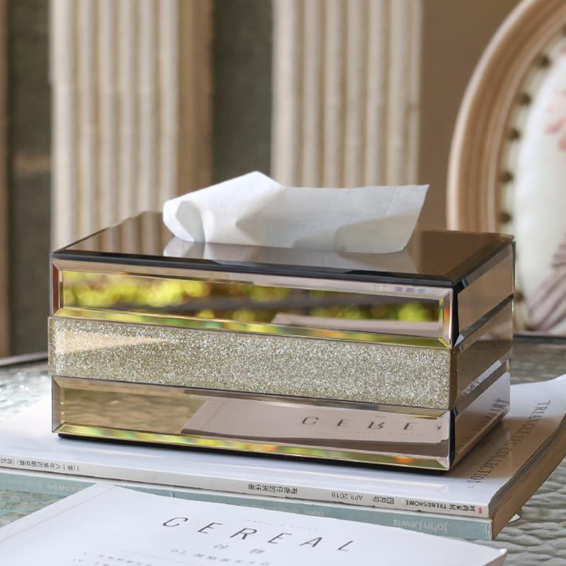 Tissue Box Living Room Light Luxury High-grade High-value Luxury High-end Glass Drawer Desktop Creative Sense of Advanced