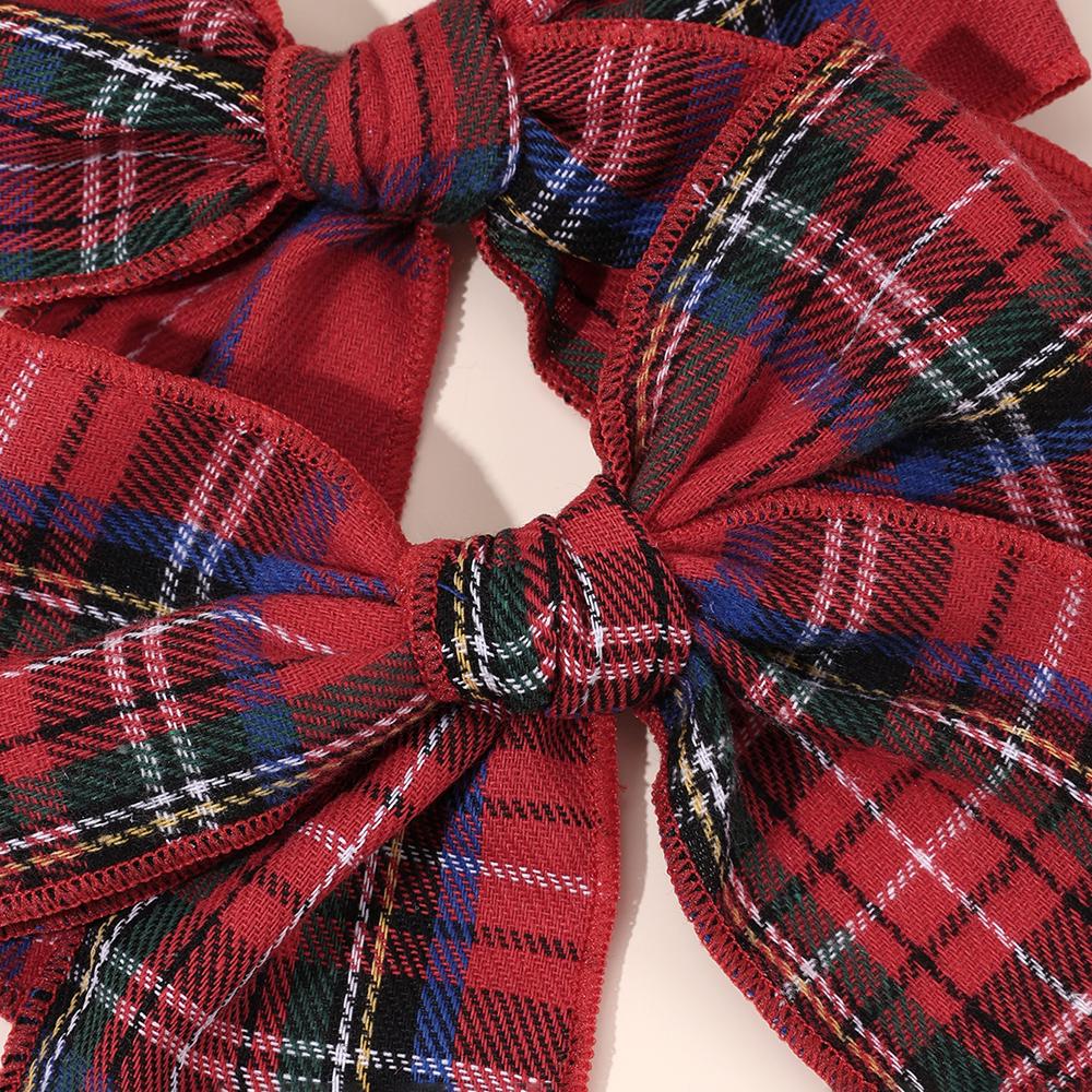 2pcs Retro Christmas Plaid Bow Hair Clips For Girls Festive Checkered Fabric Hairpins Holiday Parties Christmas Hair Accessories