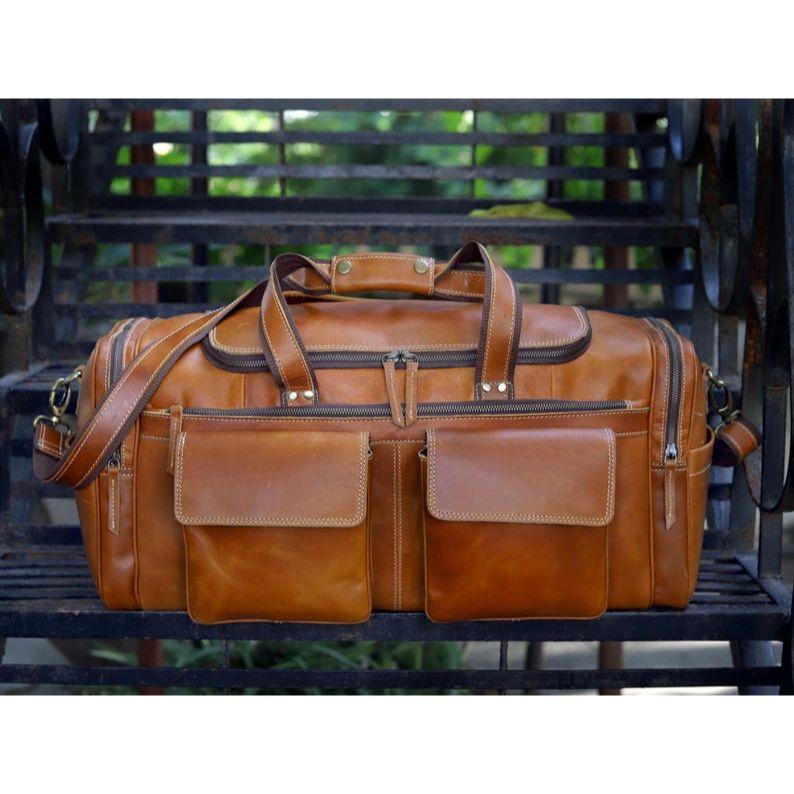 Handmade Leather Duffle Bag Leather Travel Duffel for Men Overnight Weekender Duffel Leather Holdall Bag Vacation Duffel Bag Gift for Him