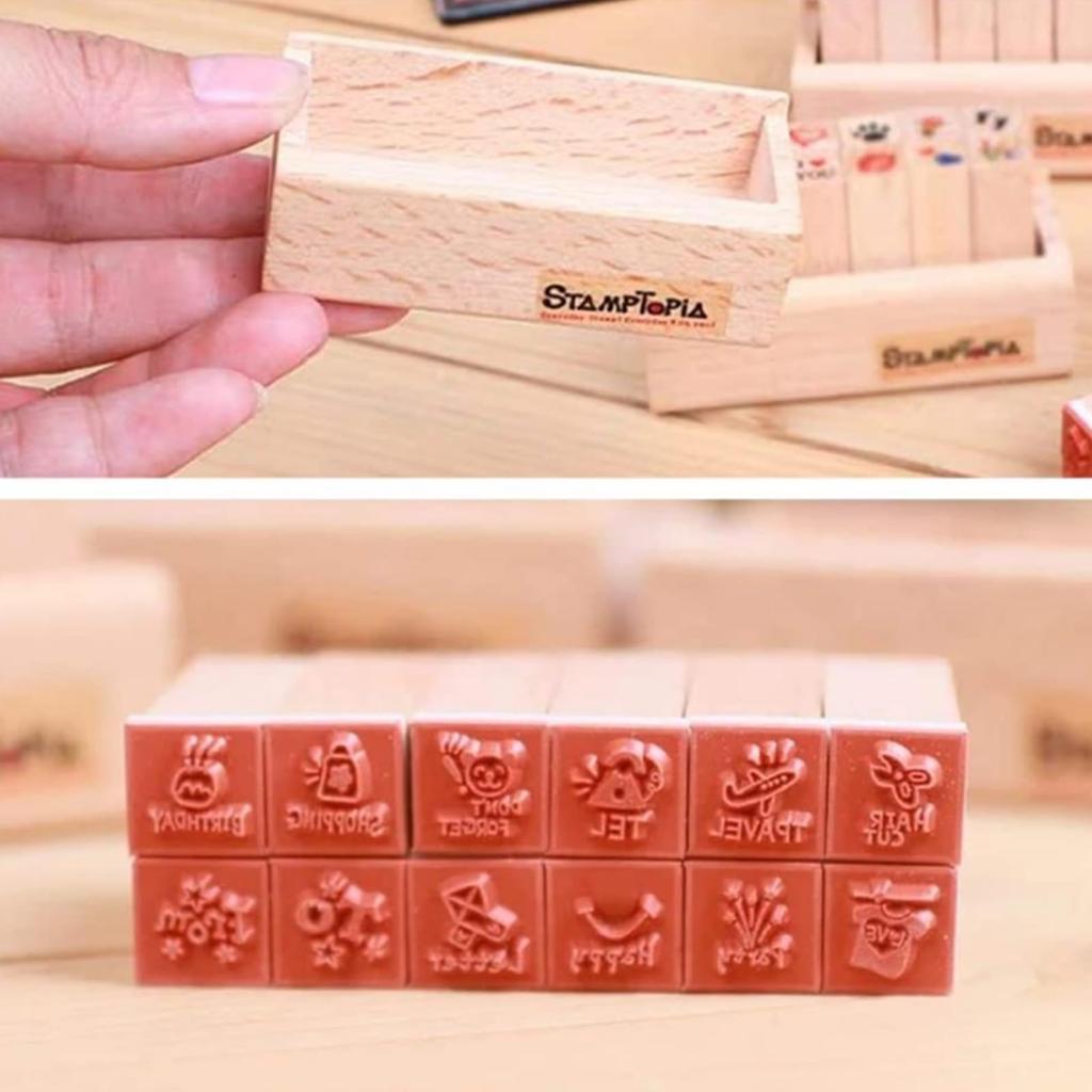 WANDIC Rubber 24 2 Styles Mini Wooden Rubber Stamps with Diary Wooden Stamps for DIY Card and Scrapbooking and Stamps, Pieces, Crafts, Making, (Travel
