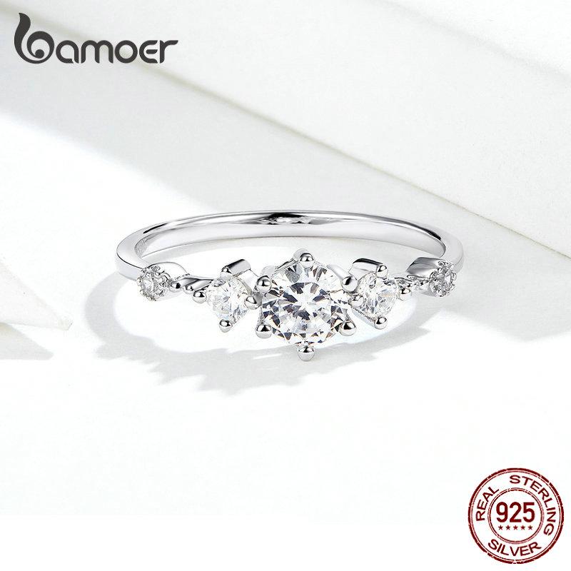 Bamoer Dazzling Sparkling Engagement Finger Rings for Women Solid Silver 925 Jewelry Wedding Statement Female Bijoux SCR568