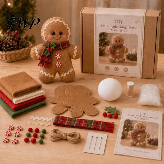 DIY Snowman Sewing Set Christmas Felt Craft Kit, Handmade Santa Gingerbread Elf Creative Art Activity Angel Material Holiday Supplies for Kids Adults