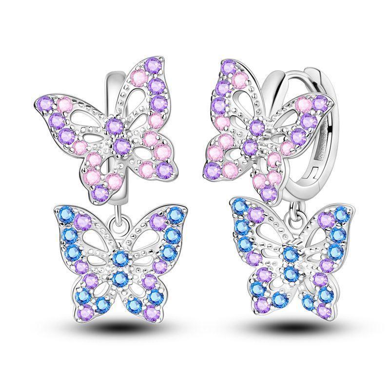 925 Sterling Silver Inlaid Zircon Butterfly Earrings Insect Element Original Design Women's Fashion Party Jewelry Gift Ear Loops