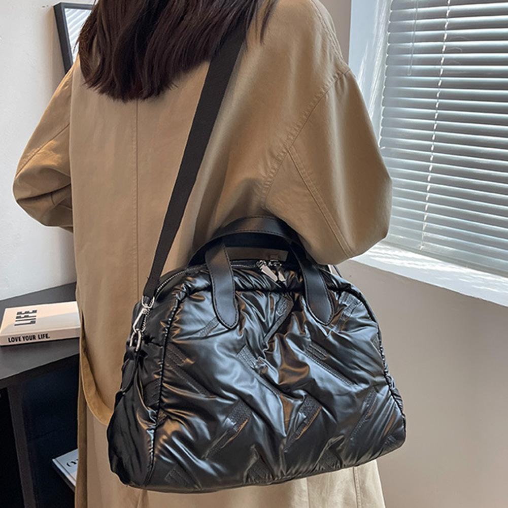 Borsa a tracolla gonfia da donna, grande capacità, borsa imbottita solida, versatile, casual, tracolla regolabile, borsa per la spesa invernale