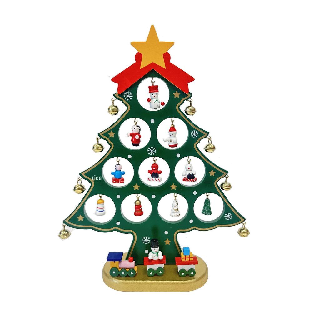 Wooden Christmas Tree Tabletop Display and Mini Figurines - Creative Gifts for Kids