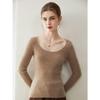 Elegant 100% Cashmere U-Neck Knit Sweater for Women - Slim-Fit, Ribbed, Soft, and Smooth