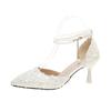 Fashion Elegant Ladies Pearls Ankle Strap Pumps Autumn 2025 Pointed Toe White Glitter High Heels Shoes Woman Plus Size 42 Bridal Shoes