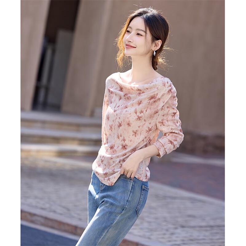 Shang Jing Women s French Elegant Asymmetric Print Cowl Neck Long-Sleeve Top M