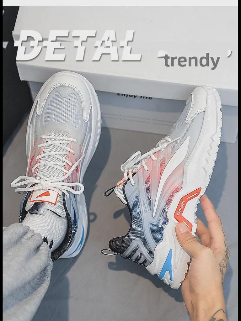 2024 Spring Men's Thick-Soled Trendy Casual Dad Shoes - Versatile, Breathable, and Ideal for Running and Sports.