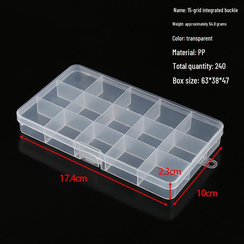Transparent Storage Box for Electronics, Jewelry, Tools, Plastic Parts, and Fishing Tackle with Large Fixed Grids