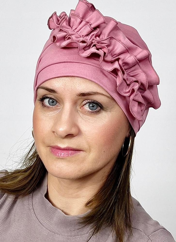 Różowy Turban Malwina Z Bambusa Podwójna Czapka Również Po Chemioterapii