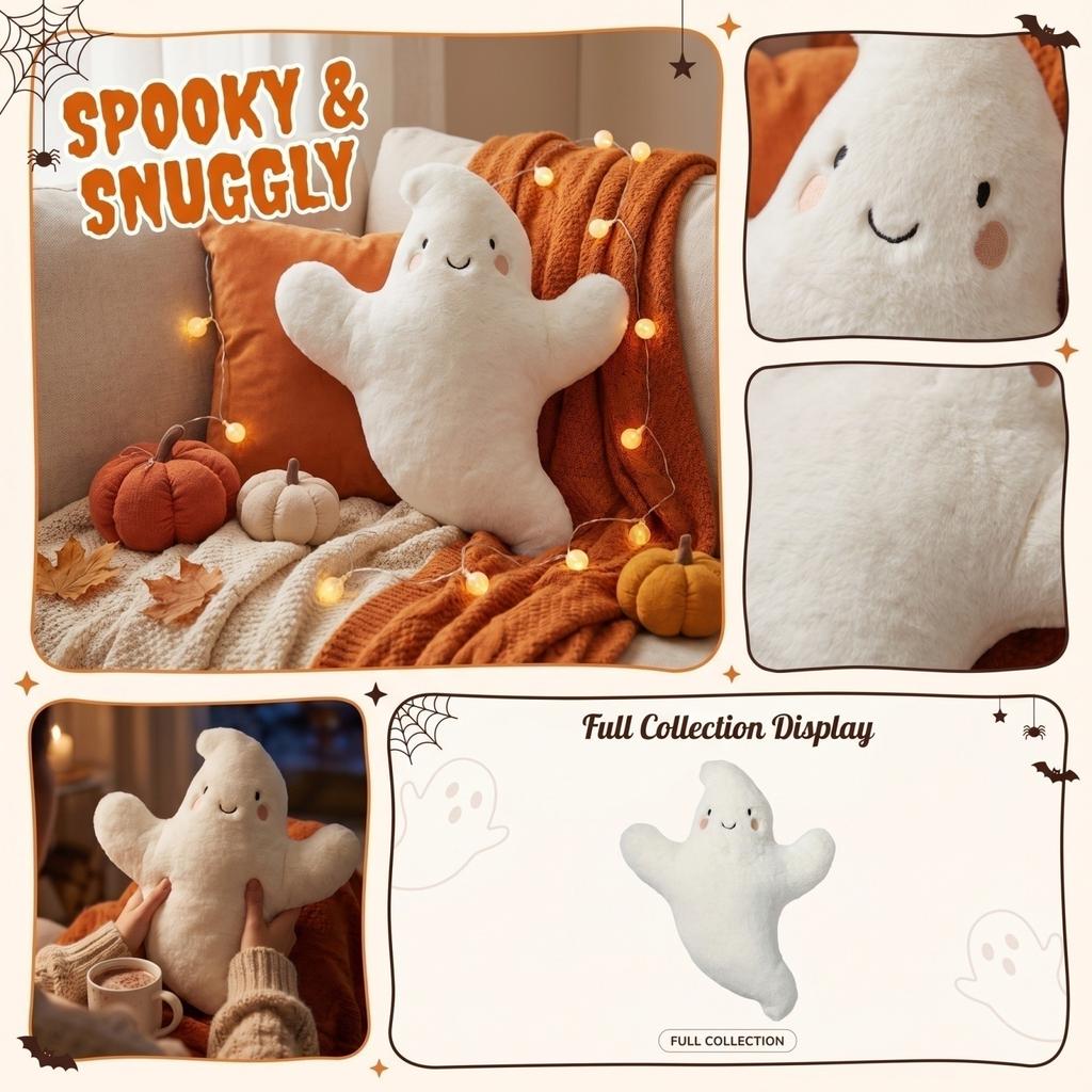 Creative Cartoon Ghost Plush Pillow Soft Decorative Cushion Halloween Themed Soft Stuffed Toy for Home and Office Use
