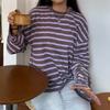 Tuniche da Donna Larghe Top Basici a Manica Lunga Girocollo Stampa a Righe Magliette Primavera Autunno Bluse Y2K Vintage Streetwear