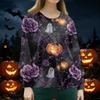 Women's Halloween Print Scrub Long Sleeve Cardigan Button Down for Casual Daily Wear