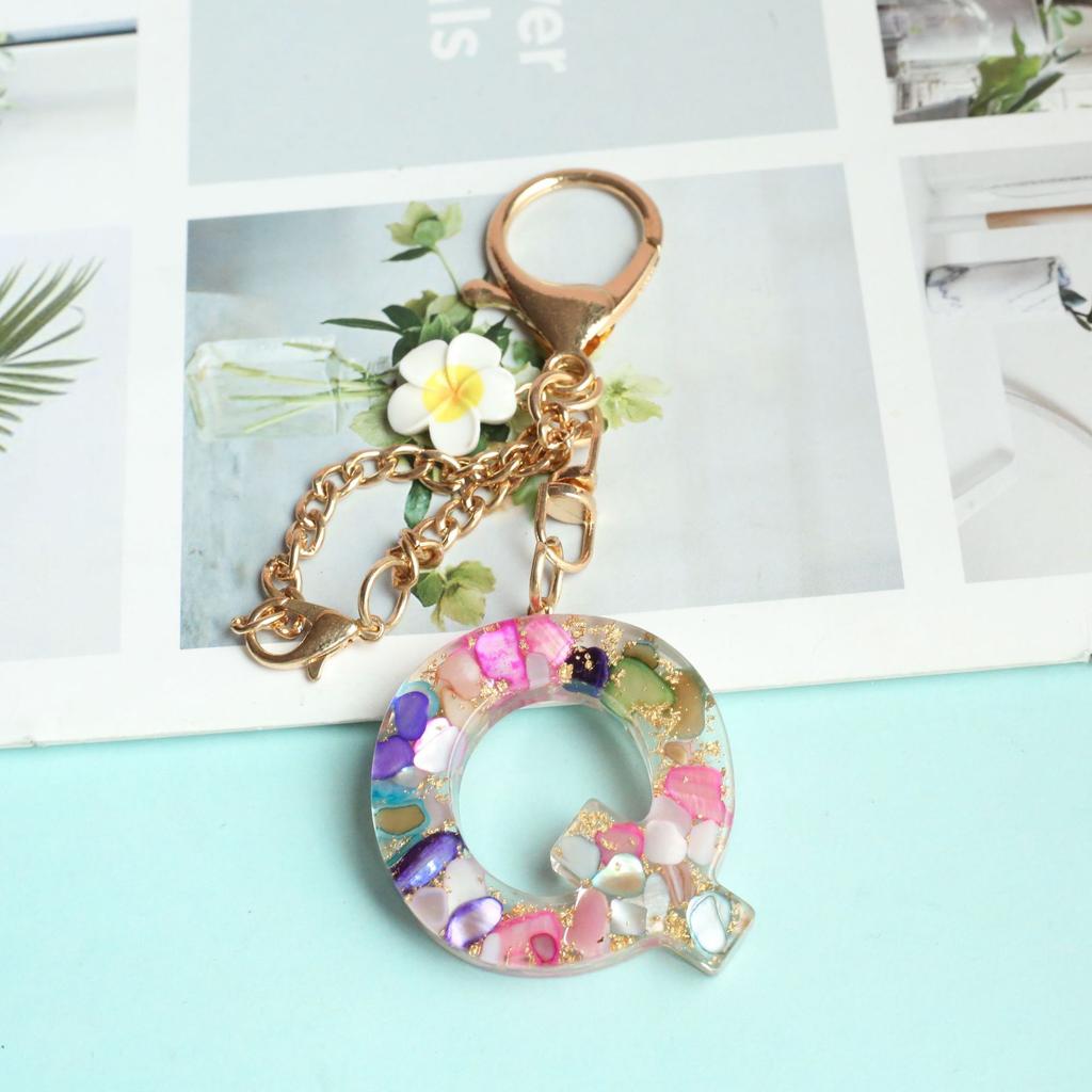 Dried Flower Letter Crystal Epoxy English Pendant Women'S Bag Key Chain