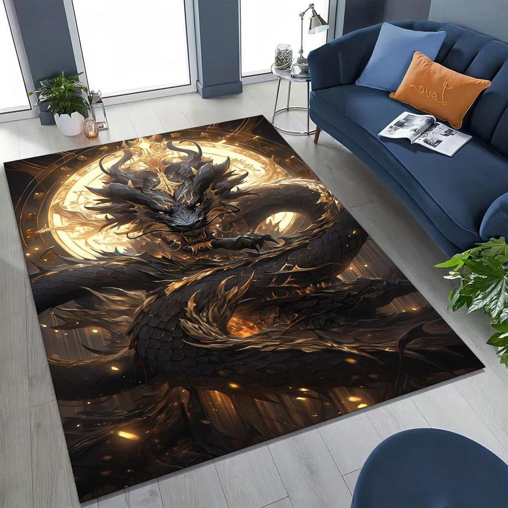 Magic Dragon Mythology Art Chinese Loong Cartoon Rug for Bedroom Living Room Sofa Home Doormat Decor, Large Non-slip Floor Mat