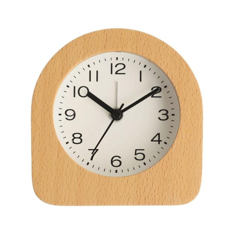 Quiet Kids Wood Analog Alarm Clock with Soft Night Light Battery Operated for Bedsides Use with Easy Snoozes Function