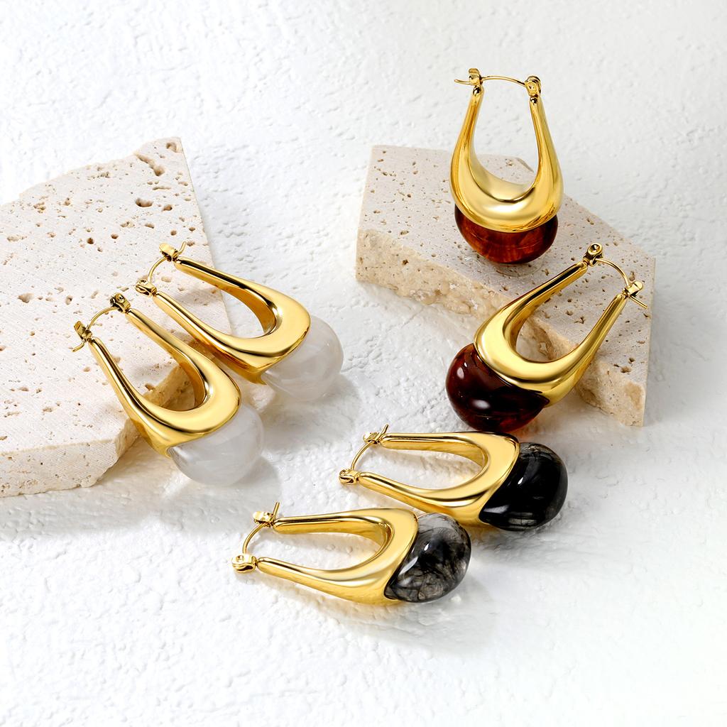 Vintage French Irregular U-Shaped Resin Ear Cuff White Versatile Minimalist Earrings