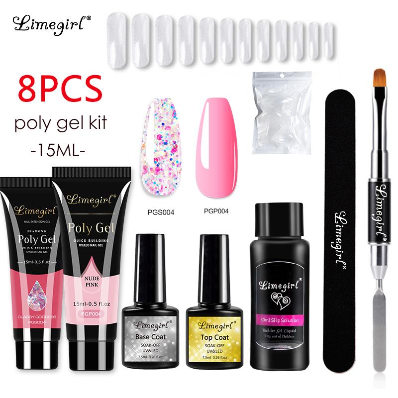 Limegirl Poly-Nagel-Gel-Set, professionelles Set, Kunst-Design, Dekorationen, Gel zur Verlängerung, Poly-Nagel-Gel-Set, Aufbaugel für Nägel