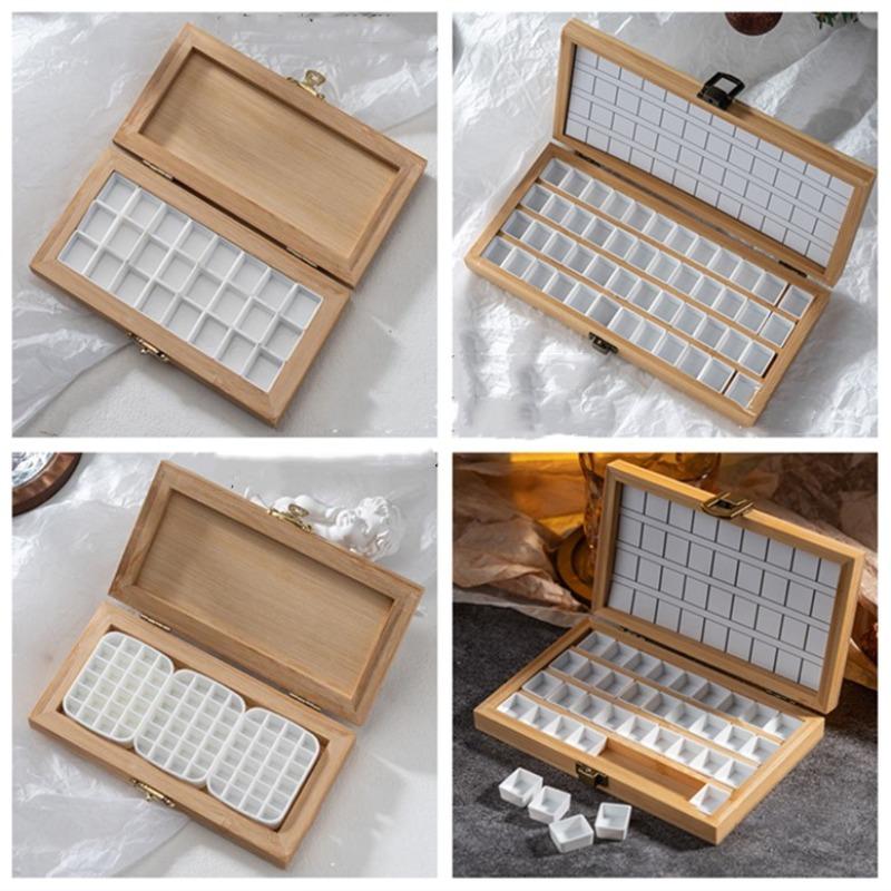 36/48 Grid Wooden Subpackage Pigment Storage Box Portable Art Outdoor Painting Watercolor Pigment Palette Mini Drawing Box