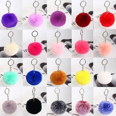 20 Colors Fluffy Fur Pom Pom Keychains Plush Faux Rex Rabbit Fur Sphere Car Keyring Pompom Key Chains Women Bag Pendant Jewelry Diy