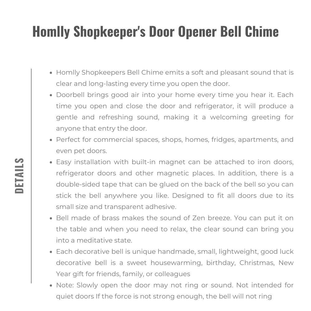 Homlly Shopkeeper's Door Opener Bell Chime (X2PCS)