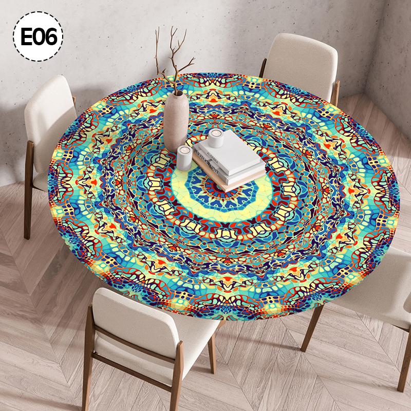 Mandala-bedeckter runder Tischbezug, nicht waschbar, wasserdicht, ölabweisend, staubdicht, elastische böhmische Tischdecke für Heimdekoration
