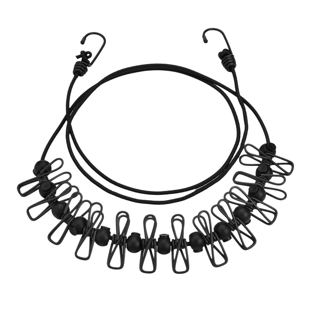 Adjustable Retractable Airer Windproof Rope with 12 Clip Stretch Clothesline Elastic Clothesline Travel Washing Line