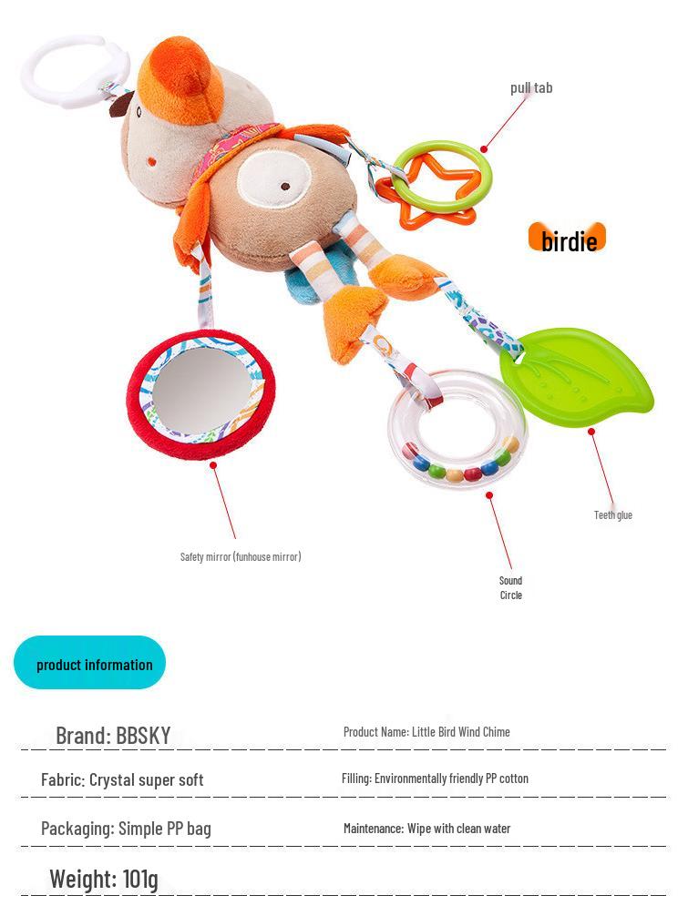 BBSKY Adorable Cartoon Animal Baby Crib Mobile & Teething Plush Rattle Toy