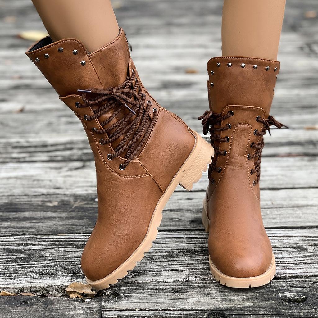 Stylish Women's Mid-calf Riding Boots With Cozy Fleece Lining For Winter Fashion