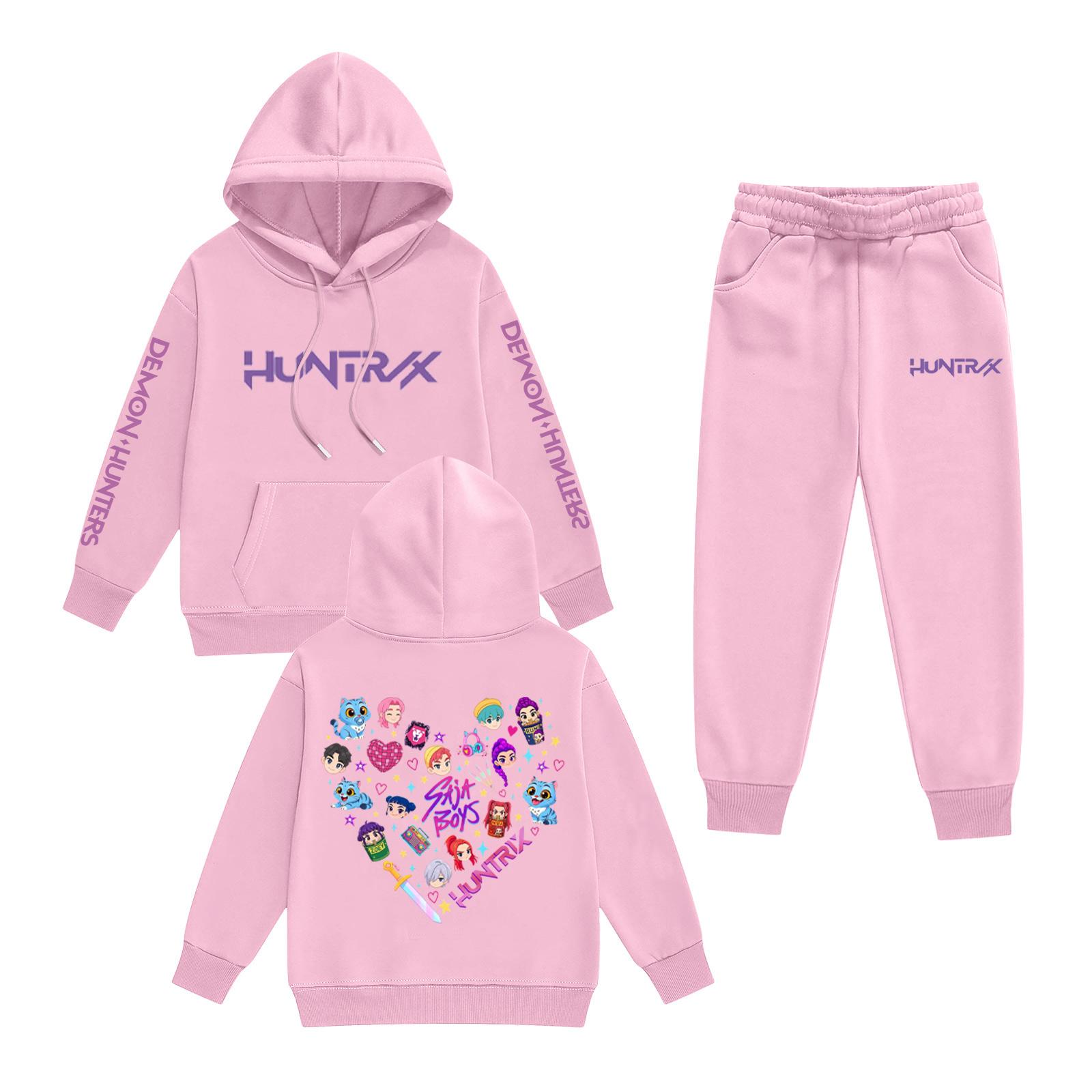 

Kids Long Sleeve Loose Pullover Letter Print Drawstring Hooded Sweatshirt Sweatpants Set 140