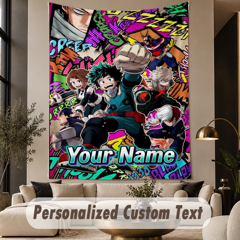 Custom Text Printed Tapestry My Hero Academia Pattern Large Wall Hanging Indoor Room Decor