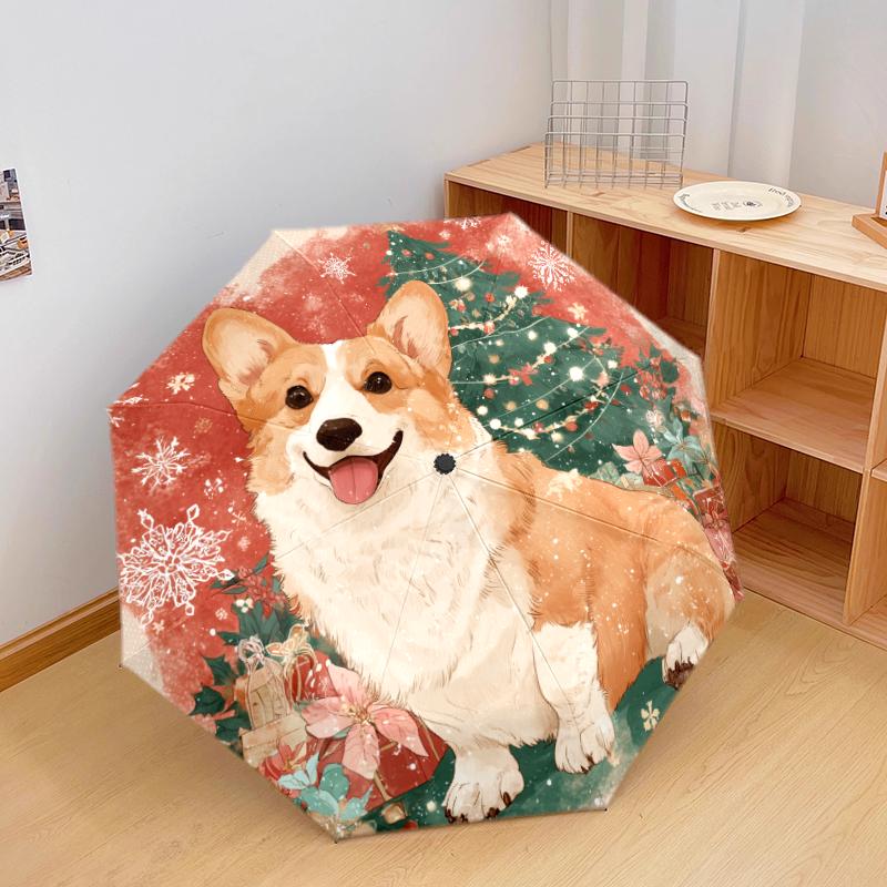 Christmas dog, automatic folding umbrella, portable and foldable design, 8 ribs, a Christmas or birthday gift.
